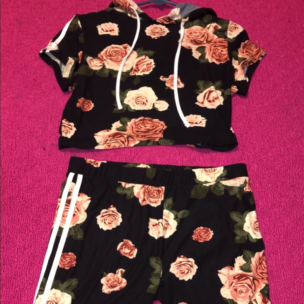 Multi-Colored Flower Shirt and Shorts Set